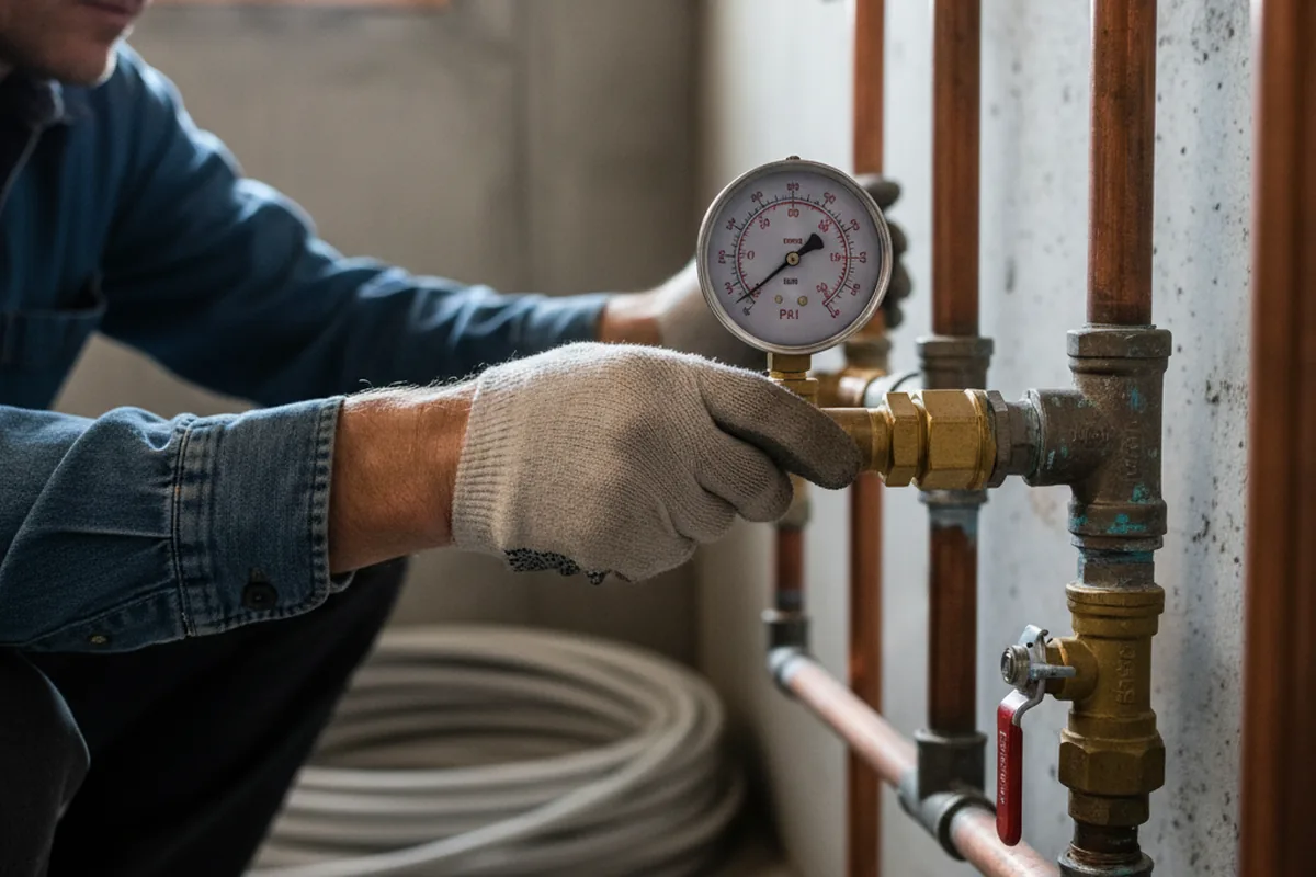 Pressure testing a repaired line during Water Line Repair in Stokes